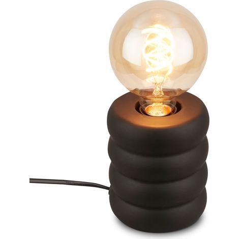 Briloner Lampe de table pied en céramique Ø10,5x12,5 cm douille E27 max. 25W interrupteur filaire noir mat - Lampe à poser salon chambre bureau (1/5)