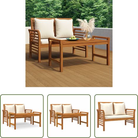 vidaXL Table basse - Salon de jardin avec coussins blanc crème 2 pcs Bois massif (1/5)