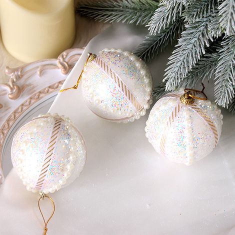 Boule De Noel - En Mousse - Blanc - 6,5 Cm - Pour Arbre De Noel Et Décoration Festive - Lot De 3 (1/5)