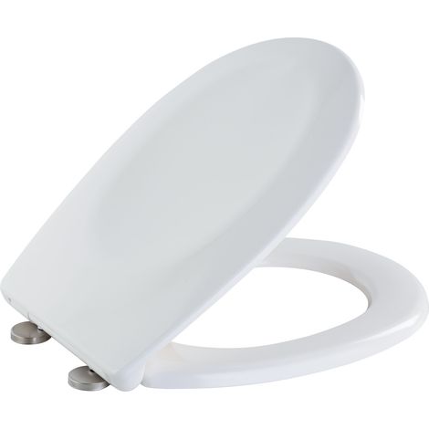 WENKO Toilettensitz Varoni, WC-Sitz mit Absenkautomatik, Schnellbefestigung, aus antibakteriellem, stabilem Duroplast, Weiß, Duroplast weiß, Edelstahl rostfrei silber matt