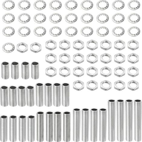 Tige Filetée Creuse pour Lampe Trousse avec Encoches Écrou Teeth Rondelle 1/8IP Filetage Fixation Assortiment pour Luminaire Plafonnier Réparation Assemblage (1/5)