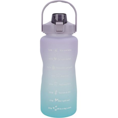 2000-ml-Sportwasserflasche, mattierte Farbverlaufslackierung, mit Griff, Trinkhalm und Silikonschlauch, ideal zum Radfahren und Laufen. Lila Farbverlaufsbeschichtung. (1/5)
