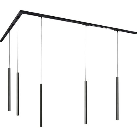 Modern Track Lighting System with 5 Pendant Lights Black 1-Phase - Iconic Frini (1/4)