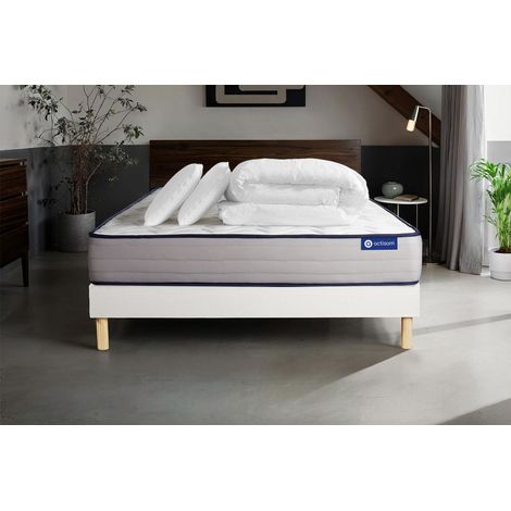 Pacchetto letto completo - Materasso 140x190cm + Box spring con doghe (kit) + 2 cuscini + Piumino - Actilatex Form (1/5)