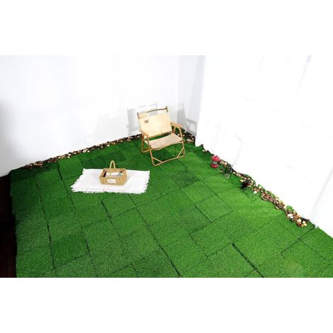 Dalles de gazon artificiel 36 pièces 30,48 x 30,48 cm, vertes, système clipsable OKMYHOME (1/5)