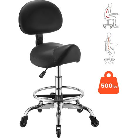 VEVOR Taburete Tipo Silla de Montar, Taburete Giratorio con Ruedas Respaldo y Reposapies, Soporta 226,8 kg, Altura Ajustable de 55-71 cm, Asiento Tapizado de Cuero PU, para Oficina Taller Peluquería (1/5)