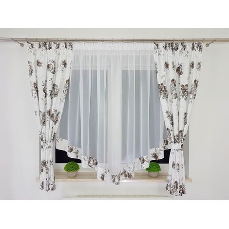 Tenda con drappeggi e fiori marrone scuro (1/5)