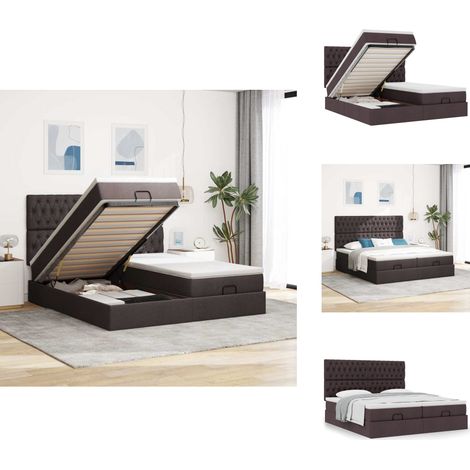 Cadre de lit ottoman avec matelas marron foncé 200x200 cm tissu - Lit Ottoman - Lits Ottomans - Cadre De Lit - Cadre De Lit Avec Rangement (1/5)