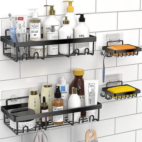 Étagère murale pour salle de bain 27.5x13.5 cm avec adhésif, fixation sans vis, support pour produits de toilette (1/5)