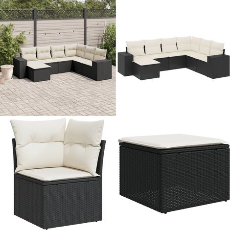 7-tlg. Garten-Sofagarnitur mit Kissen Schwarz Poly Rattan - Gartensortiment - Outdoor Möbel - Gartenlounge - Lounge Set - Rattan Gartenmöbel - Home & Living (1/5)