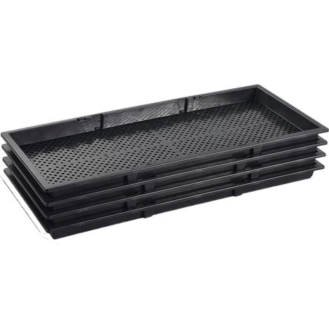 Lot de 4 plateaux de semis réutilisables en plastique noir, adaptés à la germination des semis en serre hydroponique. (1/5)