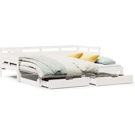 Canapé-lit avec matelas gigogne et tiroirs, matelas non inclus, blanc, 90 x 200 cm (1/5)