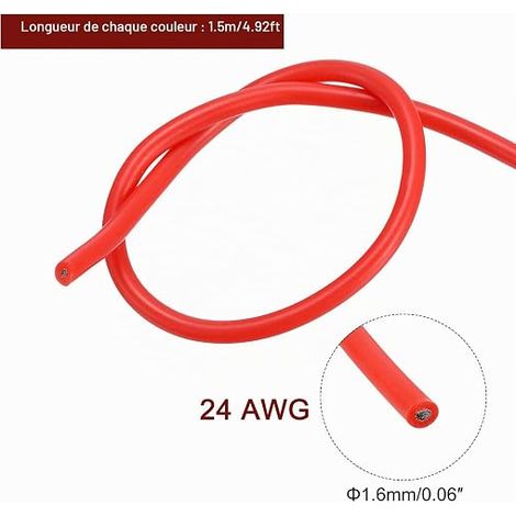 24 Gauge Silicone Wire 24AWG Electric Stranded Wire Flexible Wire Tinned Copper Wire Connecting Wire 6 Color 1.5m for Car Model Electric Appliances (1/4)