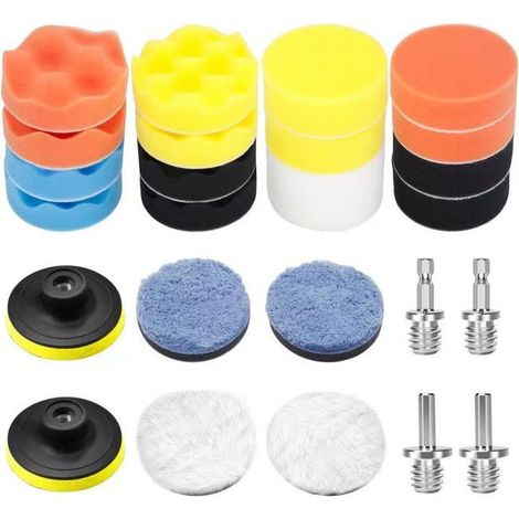 Kit de 26 piezas de esponjas para pulir coches con adaptador para taladro M14 + disco de pulido + cepillo de limpieza (1/5)