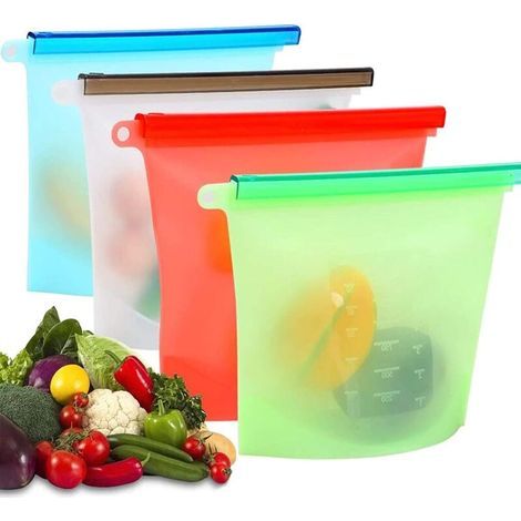 Sac à provisions réutilisable en silicone, sac de congélation réutilisable, fermeture étanche (1/5)