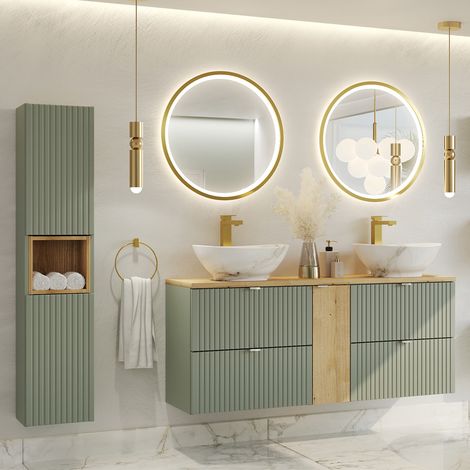 Set di mobili da bagno doppio lavabo Jade verde e marrone 140cm (1/5)