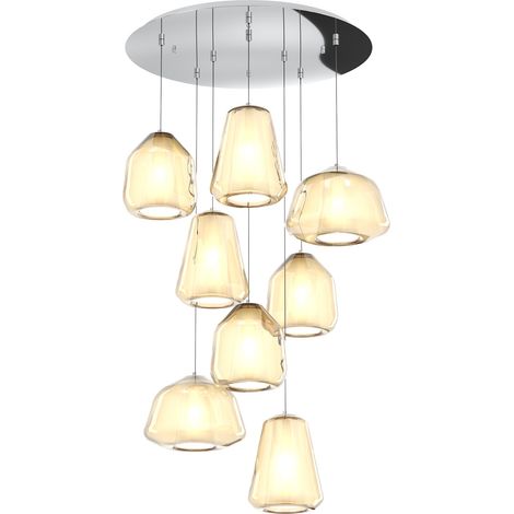 SOSPENSIONE CROMO 8 LUCI TONDA VETRI 2X ALPHA + 3X BETA + 3X GAMMA AMBRA 1176CR-S8 T ABG-AM
