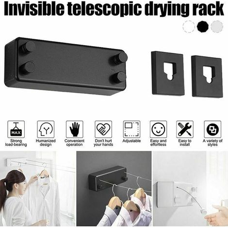 Corde à Linge Rétractable Exterieur 2 Fils Corde a Linge Retractable Interieur Réglable Corde Seche Linge Retractable Fil Etendoir Retractable 4.2m Fil a Linge Retrable (Noir) (1/4)