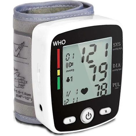 Tensiomètre électronique de poignet avec écran LCD et mémoire de 2 x 90 jours, rechargeable. (1/5)
