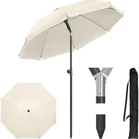WOLTU Sombrilla de jardín con altura ajustable y cabezal inclinable, φ155 cm, beige, para balcón, jardín y playa