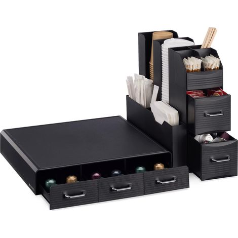 Organisateur à Café - Tiroir pour 48 Capsules avec Distributeur Sucre Thé Café Touillette Serviette - Plateau Range-D (1/4)