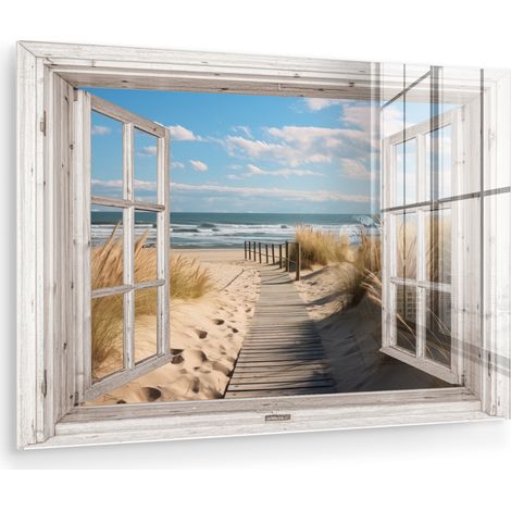 CUADRO DE METACRILATO Ventana - Mar - Costa - Naturaleza - vista - Playa - Mar de Wadden Cuadros Decorativos 120x80 (1/5)