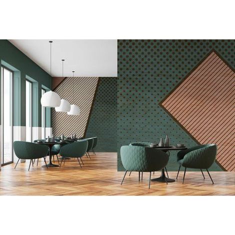 Papier peint panoramique graphique vert & beige Tapisserie panoramique géométrique tendance pour couloir Papier peint panoramique salon & bureau (1/3)