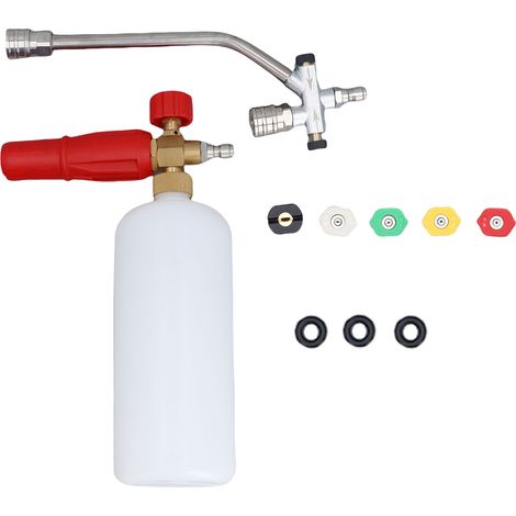 Canon à mousse pour nettoyeur haute pression 5000 PSI, raccord rapide 1/4 pouce, pulvérisateur de savon 1 L avec accessoire à double connecteur et 5 buses (1/5)
