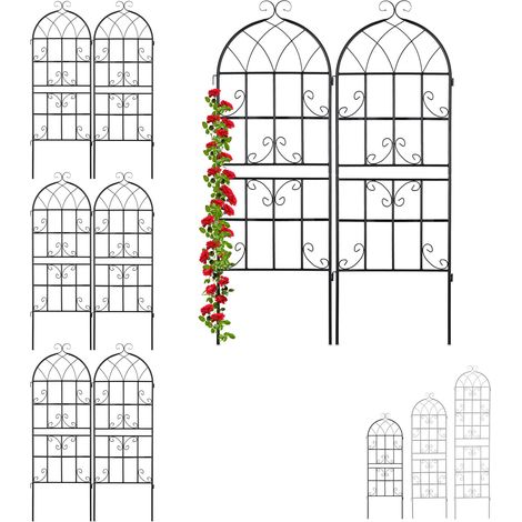 Set de 8 Soportes Plantas Metálicos, con Estacas, Enrejado para Trepadoras, 150 x 50 cm, Jardín, Negro