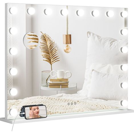 Miroir maquillage lumineux LED intensité réglable miroir grossissant port de charge USB, 80 x 62 cm