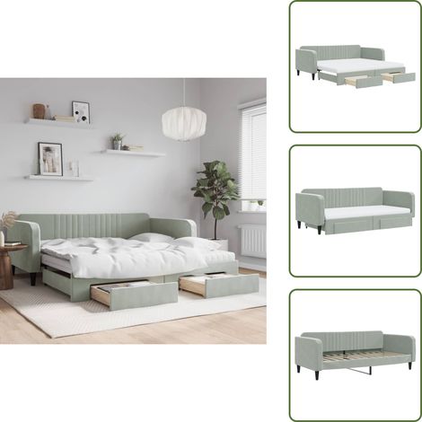 Doppelbett - vidaXL Tagesbett Ausziehbar mit Schubladen Hellgrau 100x200 cm Samt - Schubladenbett