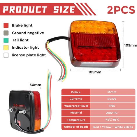 2 X Feux de Remorque LED 12V Feu Arriere Remorque Étanche Feux Arriere Remorque de Lumière Feux Arrière 26 LED Éclairage Remorque LED avec ECE E-Mark LED Feux Remorque pour Camion Tracteur