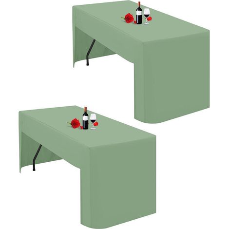 2er Set Tischdecke Salbeigrün für 1,8m Klapptisch, offen hinten, waschbar