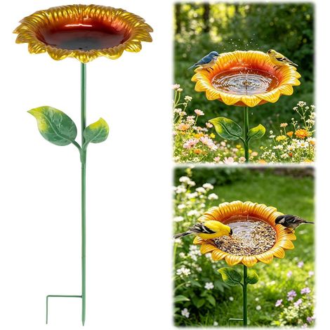 Abreuvoir Oiseaux Extérieur, Bain d'oiseaux Debout, Bain Et Abreuvoir De Jardin, Bol Bain d'oiseaux en Métal, Abreuvoir Métallique Tournesol pour Oiseaux Sauvages, Jardin, Terrasse Et Balcon (1/5)