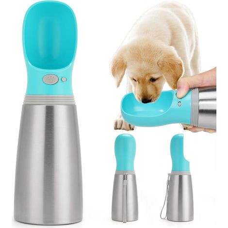 Bouteille d'eau portable pour chiens, 700 ml, distributeur d'eau étanche en acier inoxydable avec bol pour chiots, idéal pour les voyages, la randonnée, le trekking et autres activités de plein air. (1/5)