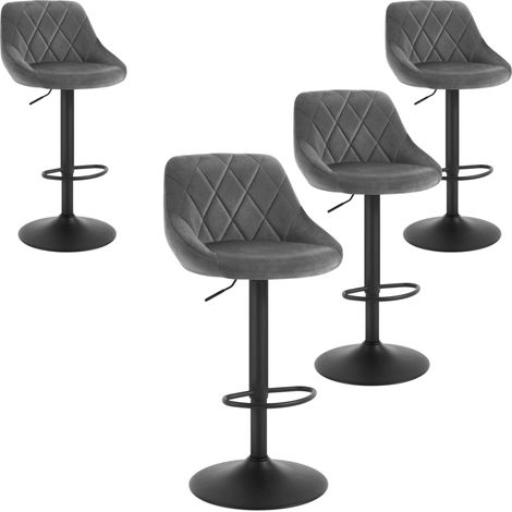Pack 4 Taburetes Bar, Silla Alta, Altura Regulable Diamant, Giratorio con Respaldo, Terciopelo, Comedor, Gris (1/5)