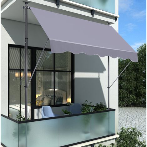 Toldo de brazo articulado con pinza 300 x 120 cm, altura regulable, gris oscuro (1/5)