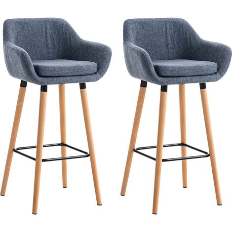 Set di 2 sgabelli da bar di design e comodi in tessuto blu con braccioli e poggiapiedi 100000276