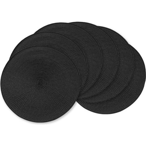 Set di 6 tovagliette rotonde intrecciate, 38,1 cm, per tavoli da pranzo, realizzate in polipropilene intrecciato resistente al calore (nero) (1/5)