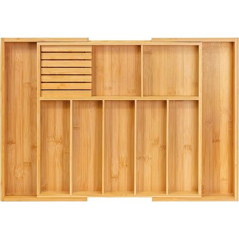 Grand Range Couverts pour Tiroir en Bambou, Extensible Rangement Couverts Tiroir Cuisine, Organisateur en Bambou pour Couverts (1/5)