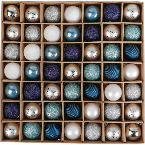 49pcs 3cm Boules de Noël, Décoration d'ornements de Boule de Noël Bleu et Argenté Incassable, Décoration Boule De Sapin De Noël, Paillette Mat Brillant, Emballage en Carton KraftBleu (1/5)