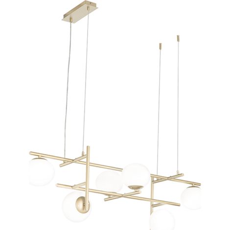 Lampada a sospensione JEWEL in metallo e vetro soffiato 6 Luci 115 cm Oro (1/3)