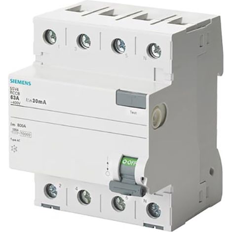 Interruptor diferencial 4P 63A 0.03A Tipo AC 30mA 400V Sentron 5SV4346-0