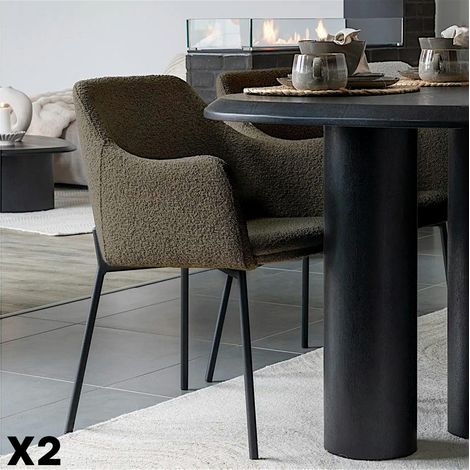 Fauteuil de table bouclette marron pieds métal noir (lot de 2) BERLIN (1/5)
