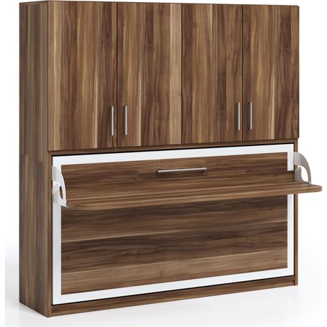 Lit escamotable horizontal 90x180 avec bureau et armoire 4 portes Spako-Couleur Chêne blanc-Dimensions Profondeur 34,5 cm (1/5)