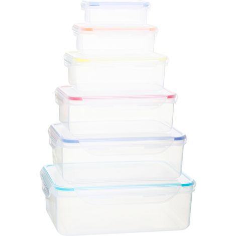 Interiors by Premier Set of 6 Rectangular Food Containers, Multicolor Food Boxes with Airtight Lids, Food Prep Storage Containers (1/5)