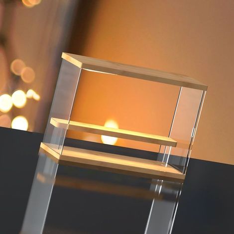 Transparente Aufbewahrungsbox aus dickem Acryl für handgefertigte Puppen, mit Schiebetür und 2 Ebenen. (1/4)