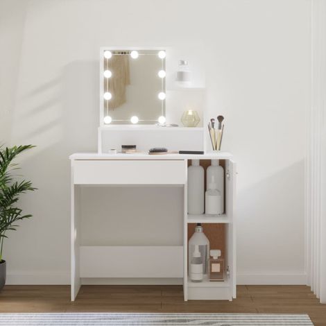 Coiffeuse avec LED, Table de maquillage, Meuble coiffeuse Blanc 86,5x35x136 cm RDS6660 (1/5)