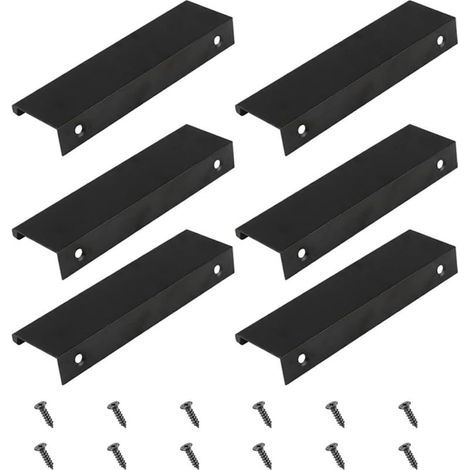 Poignée De Meuble Invisible - Aluminium Noir Mat - 12 cm x 3,2 cm - Pour Tiroirs Et Armoires De Cuisine Salle De Bain Bureau - Lot De 6 Avec 12 Vis (1/5)