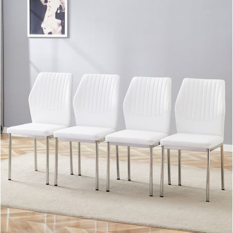 Set 4 sedie da pranzo moderne PU bianco argento OKMYHOME (1/5)